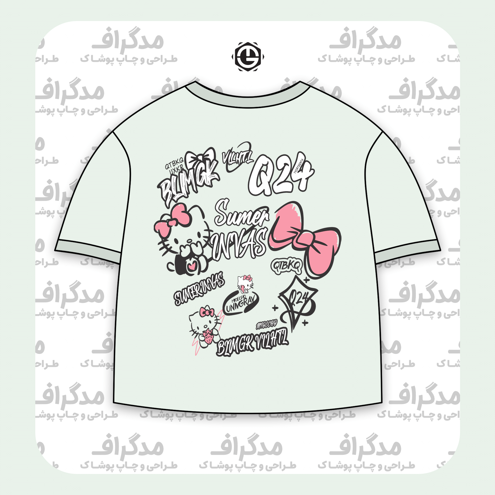 طرح سیلک Hello Kitty و پاپیون مناسب چاپ روی پشت تیشرت