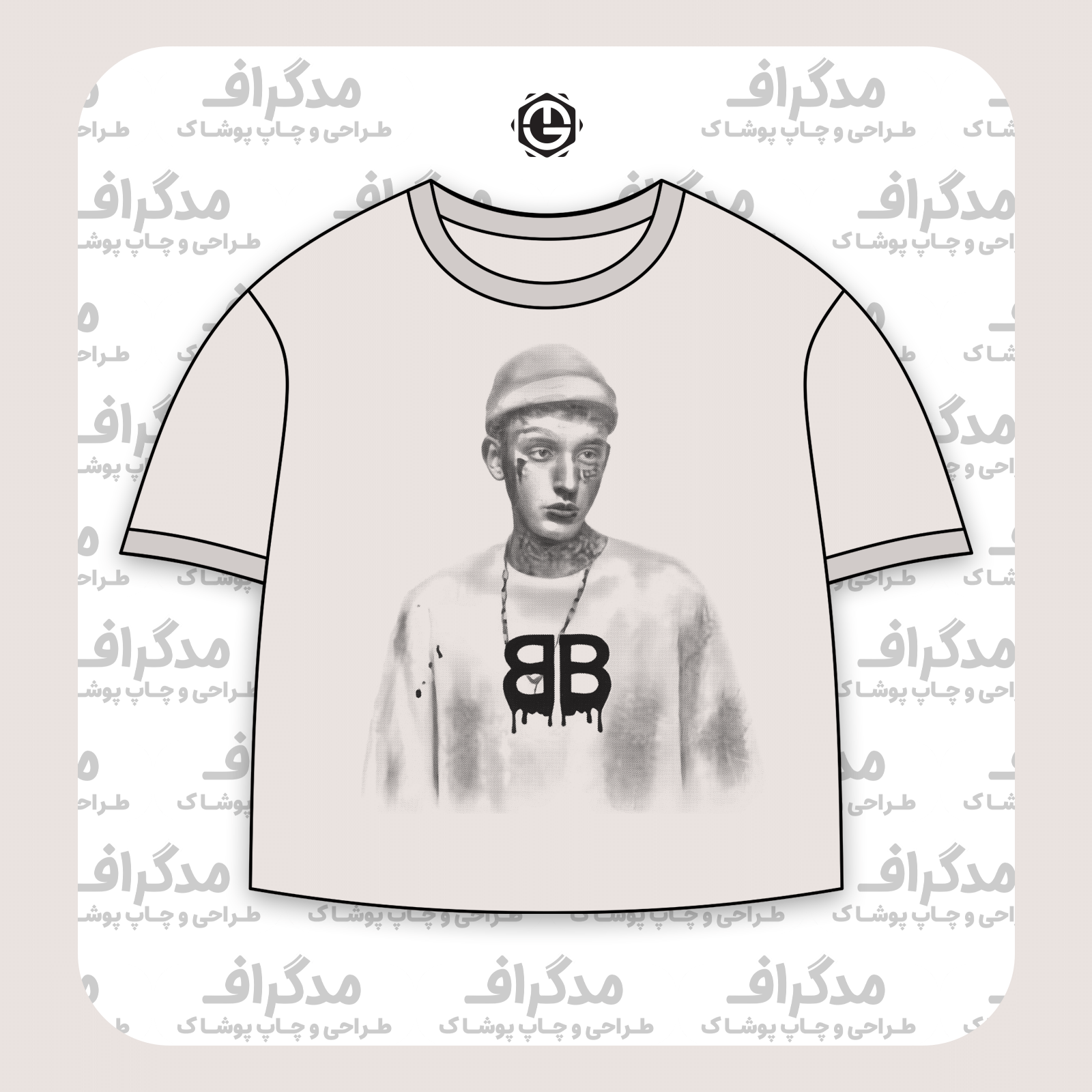 طرح سیلک بالنسیاگا با پس‌زمینه پسر نوجوان مناسب چاپ روی پیش تیشرت