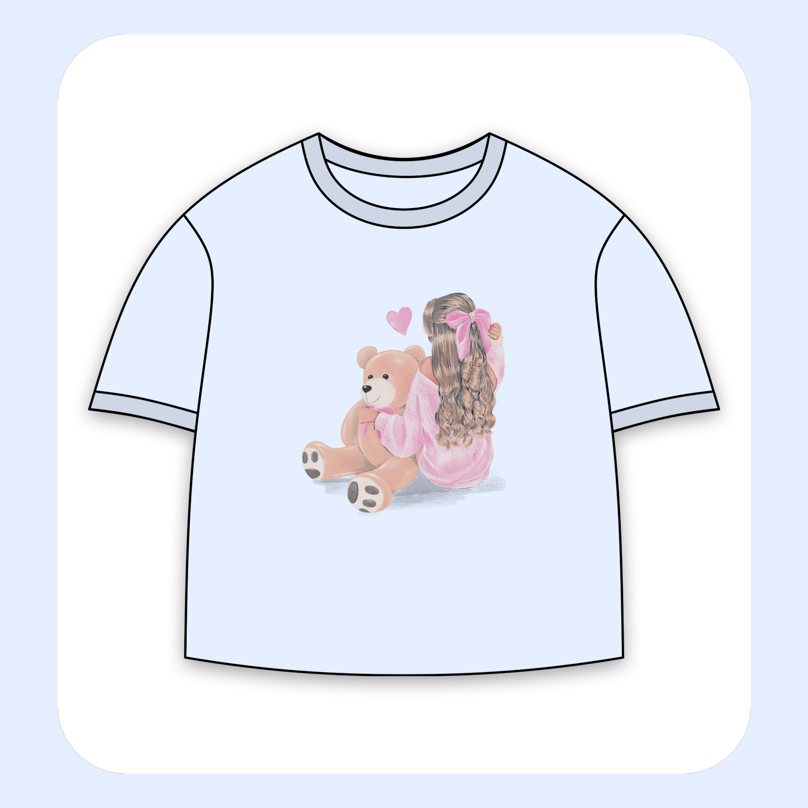 طرح سیلک دختر کوچولو و خرس تدی مناسب چاپ روی پیش تی‌شرت