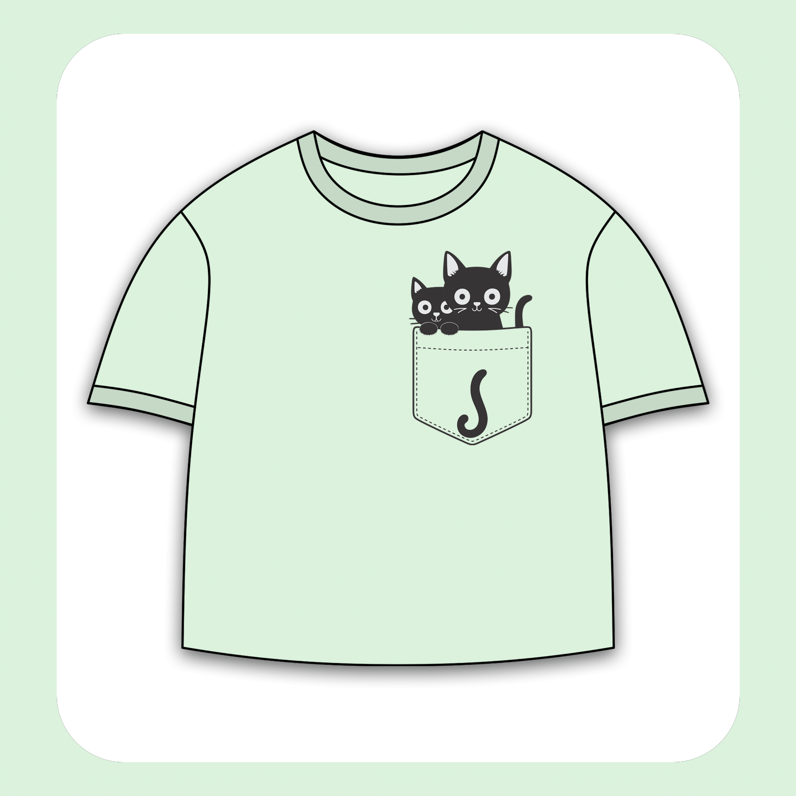 طرح سیلک بچه‌گربه‌ها در جیب مناسب چاپ روی گوشه سینه تی‌شرت